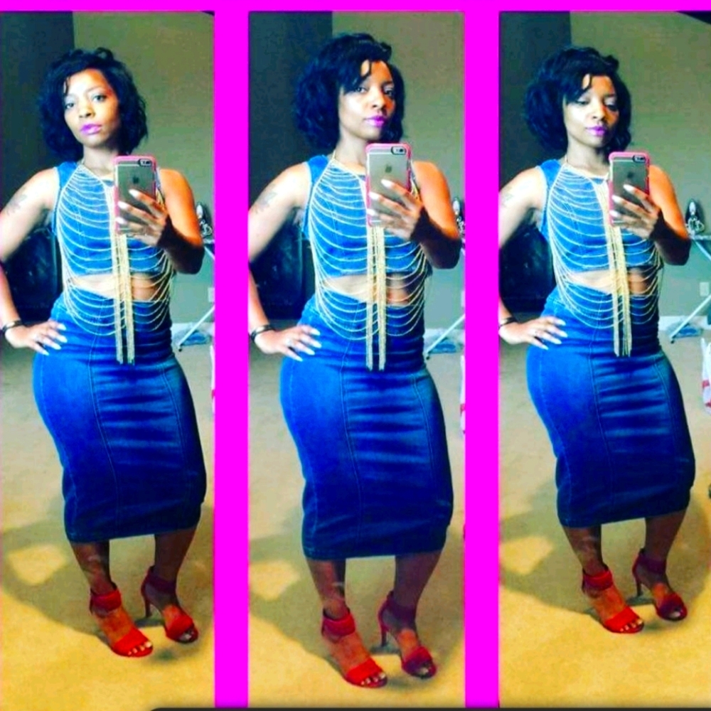 NY&C two piece denim skirt set